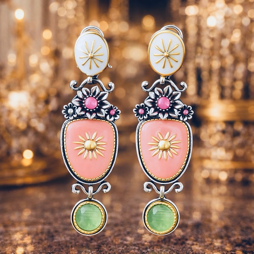 LAST 1! Floral Vintage Style Hand-Painted Cloisonné Enamel Statement Earrings